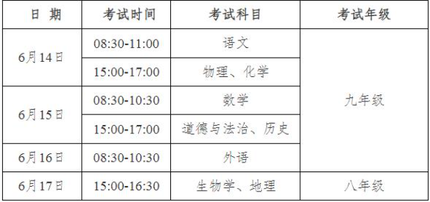 安徽中考時間